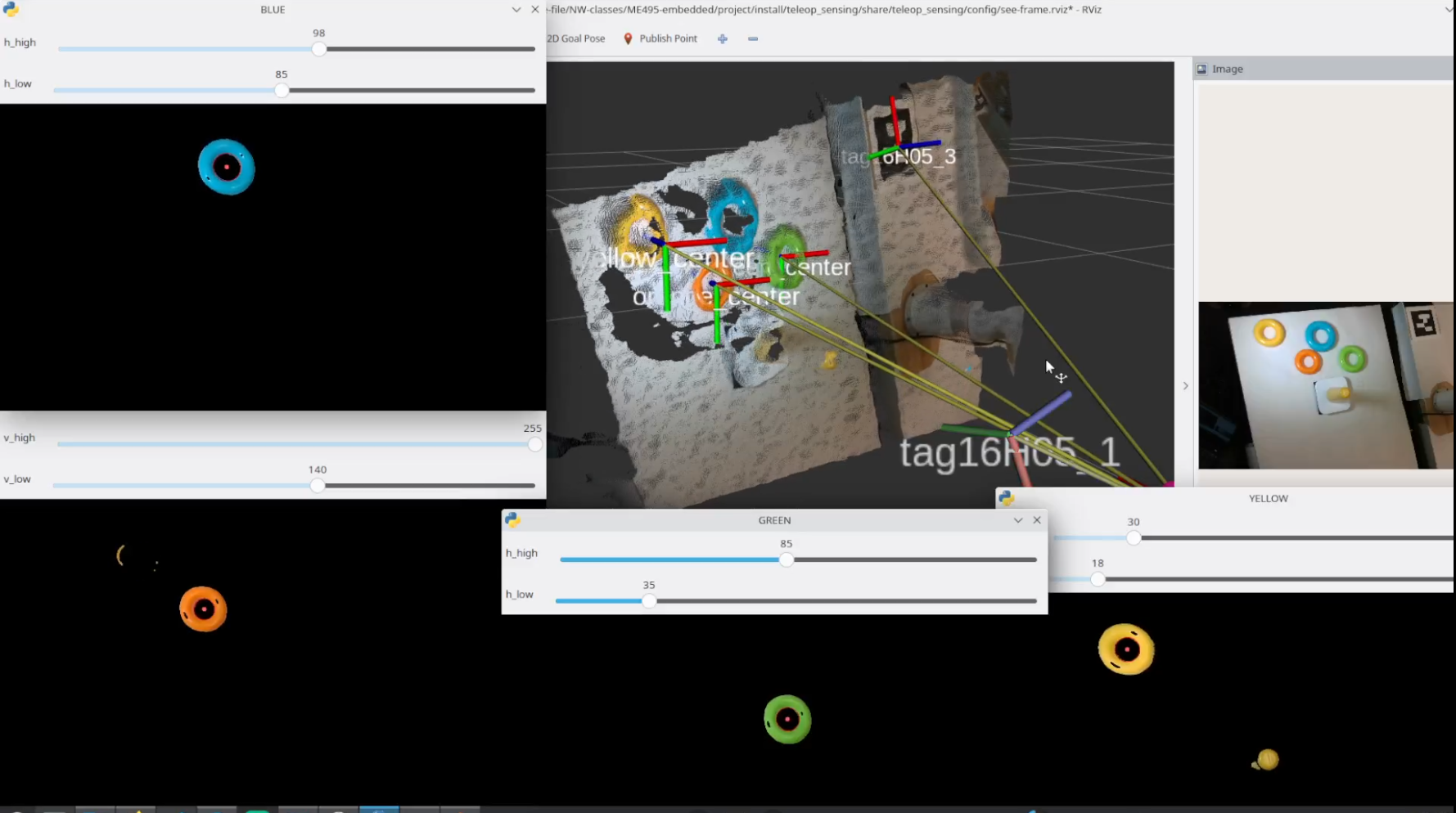 The transforms of each ring shown in RVIZ